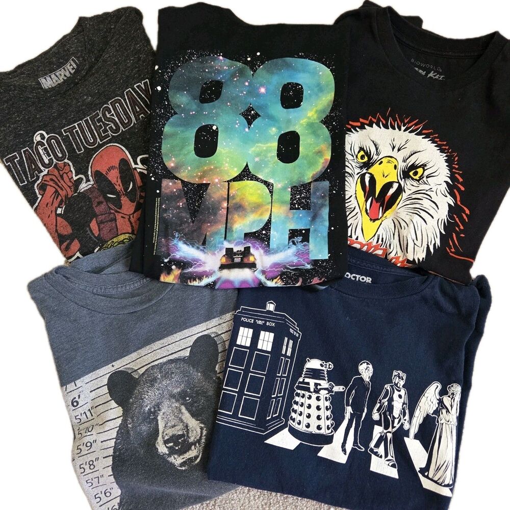 Men’s T-Shirt Bundle Sz Medium Graphic Tees Lot Of 5 Dad Jokes TV Movie Funny